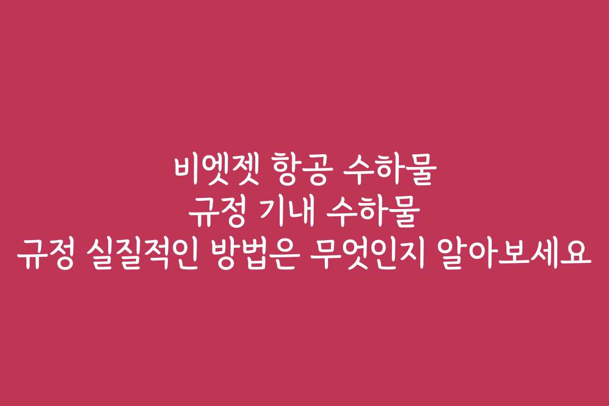 비엣젯 항공 수하물 규정 기내 수하물 규정 실질적인 방법은 무엇인지 알아보세요