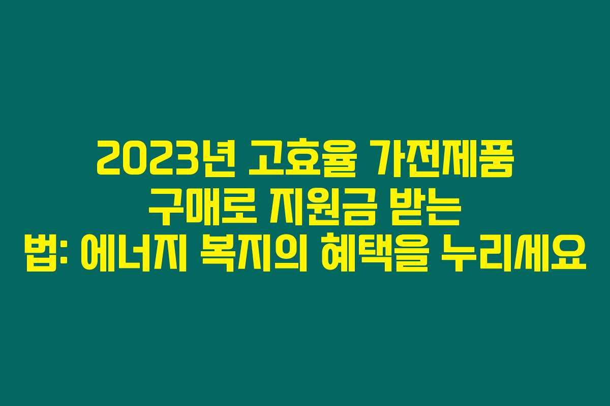2023년 고효율 가전제품 구매로 지원금 받는 법: 에너지 복지의 혜택을 누리세요