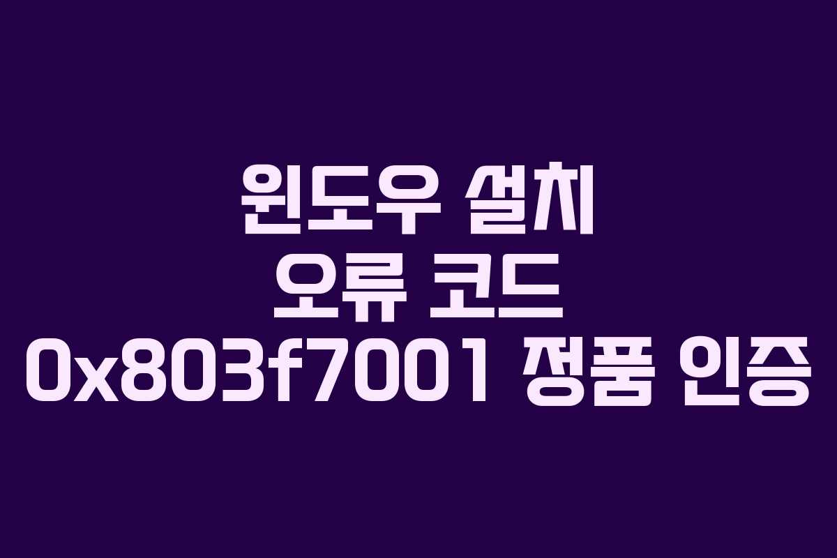 윈도우 설치 오류 코드 0x803f7001 정품 인증 윈도우 설치 오류 코드 0x803f7001 정품 인증