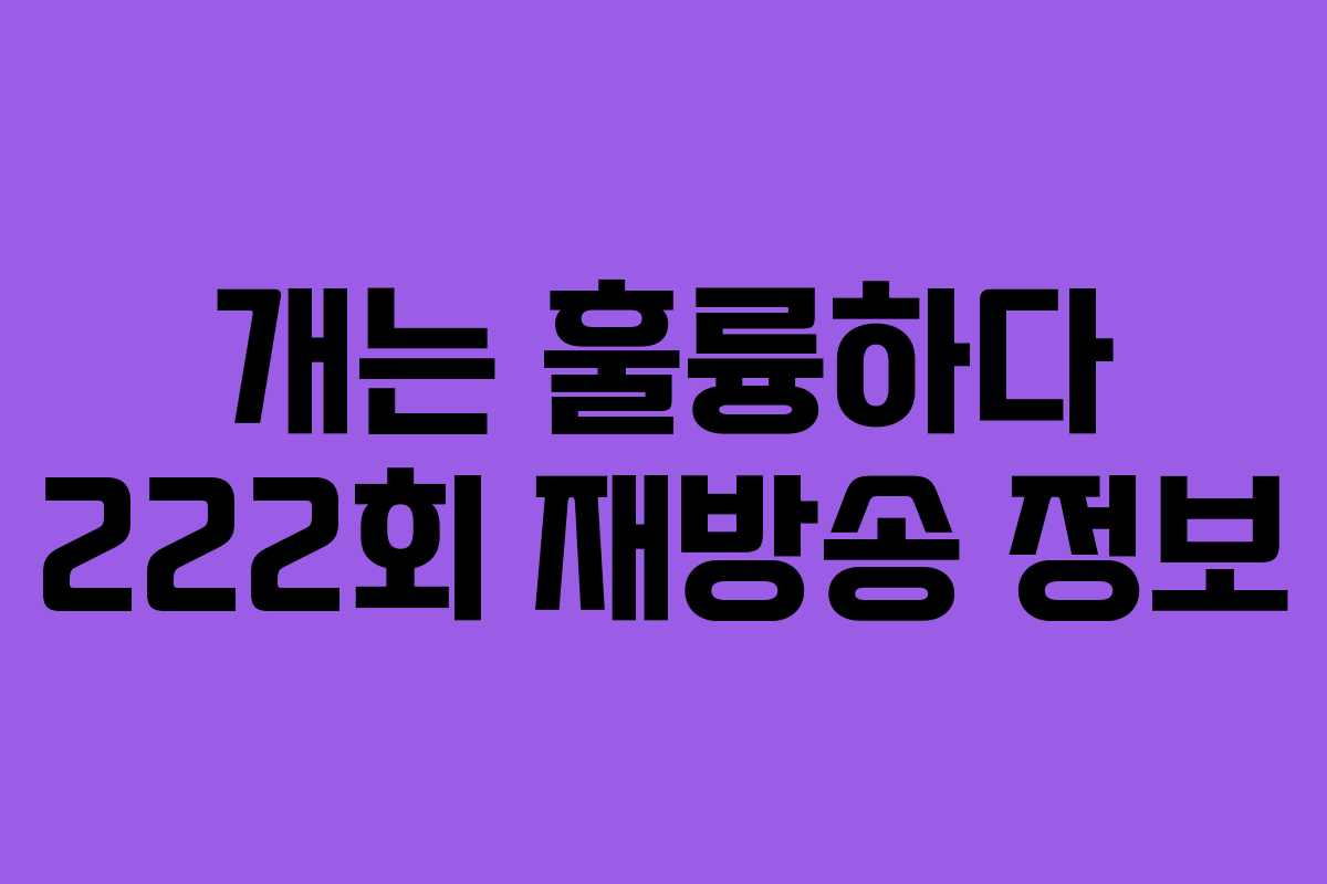 개는 훌륭하다 222회 재방송 정보