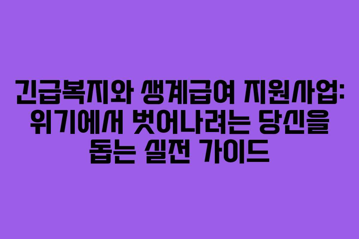 긴급복지와 생계급여 지원사업: 위기에서 벗어나려는 당신을 돕는 실전 가이드