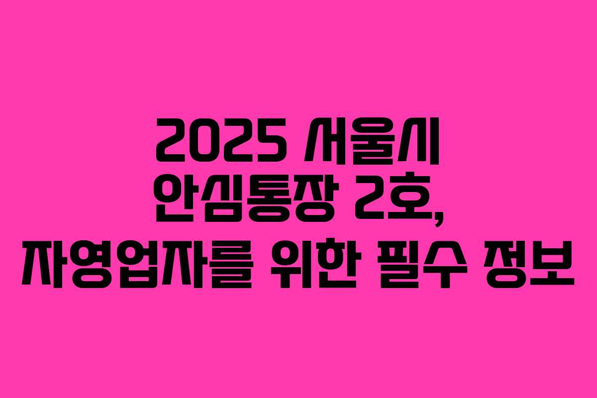 2025 서울시 안심통장 2호, 자영업자를 위한 필수 정보 2025 서울시 안심통장 2호, 자영업자를 위한 필수 정보