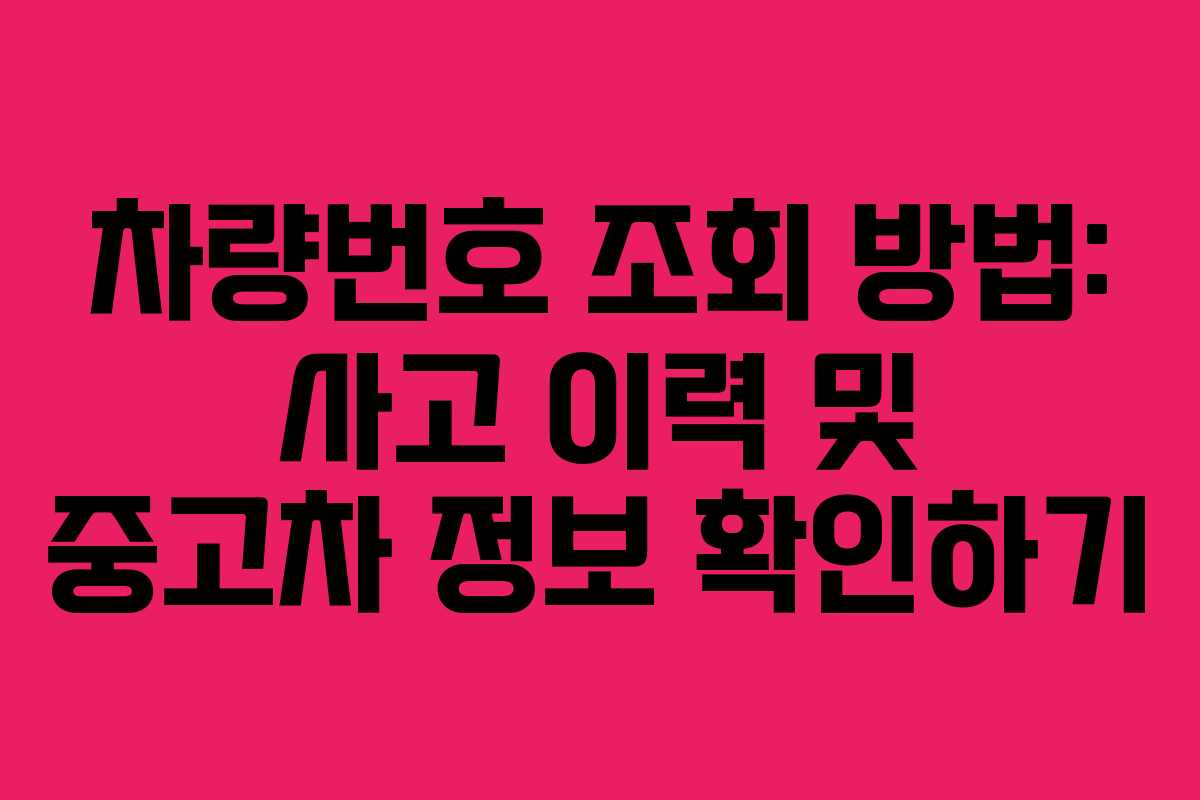 차량번호 조회 방법: 사고 이력 및 중고차 정보 확인하기