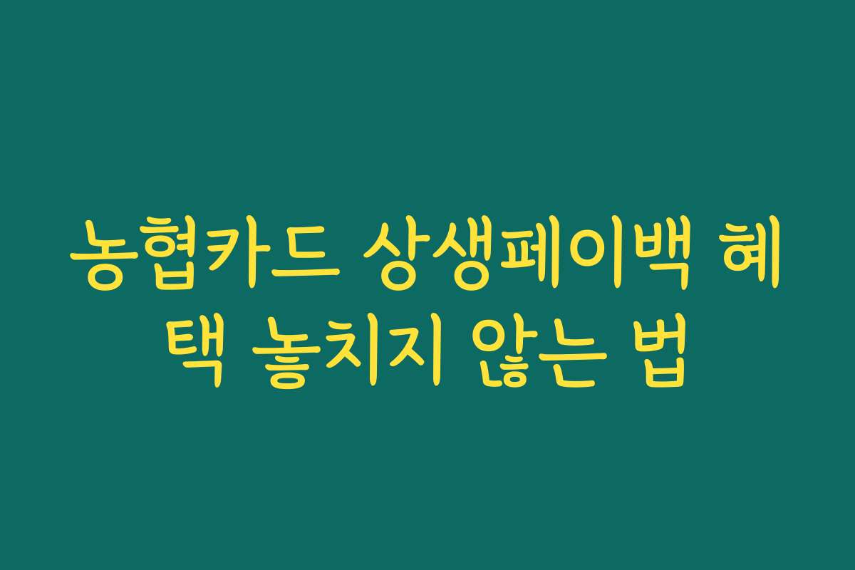 농협카드 상생페이백 혜택 놓치지 않는 법