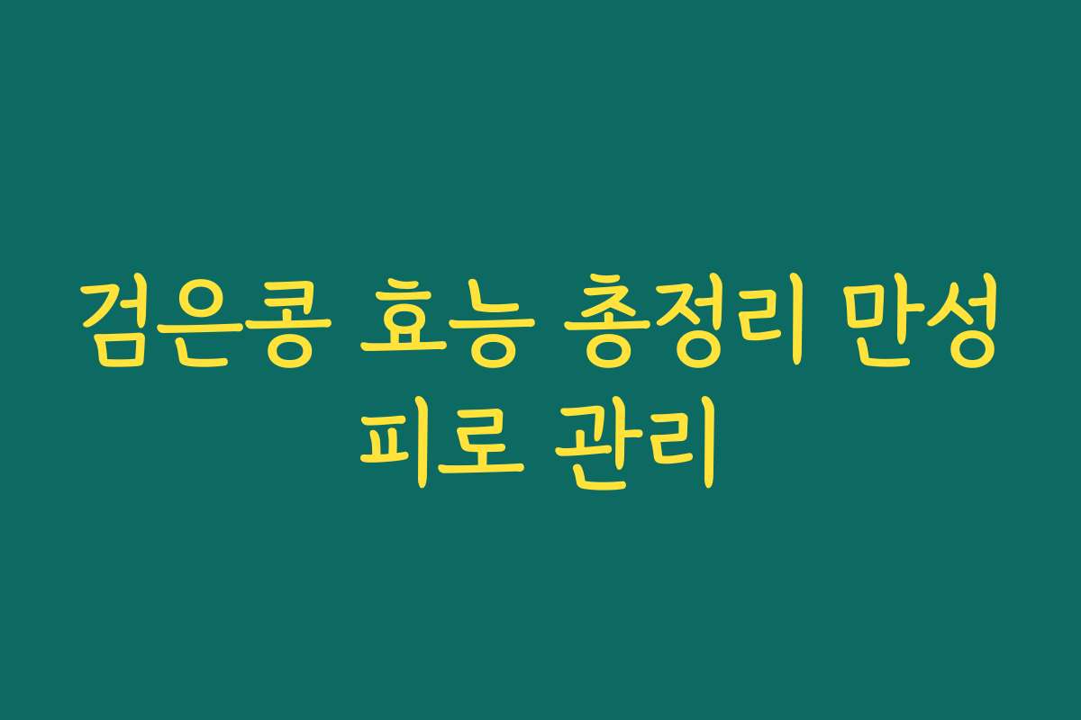 검은콩 효능 총정리 만성피로 관리