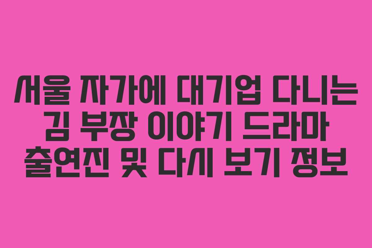 서울 자가에 대기업 다니는 김 부장 이야기 드라마 출연진 및 다시 보기 정보