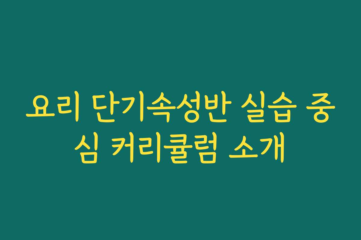 요리 단기속성반 실습 중심 커리큘럼 소개
