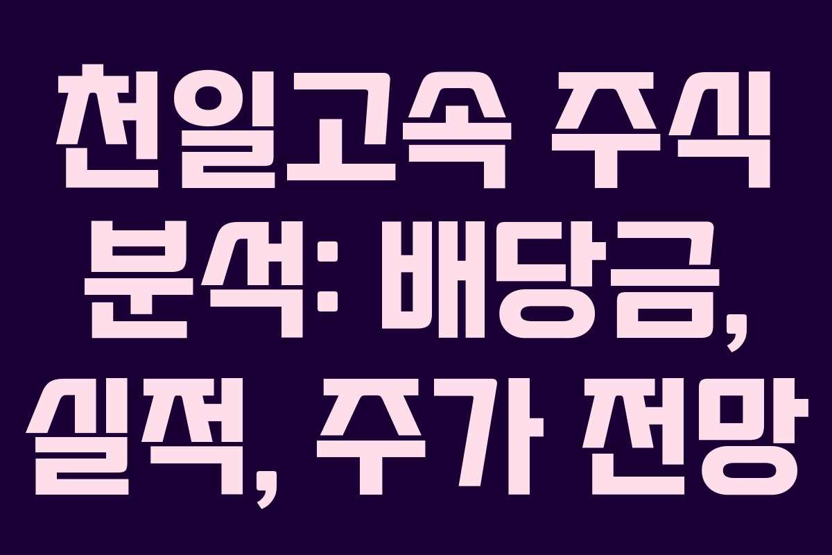 천일고속 주식 분석: 배당금, 실적, 주가 전망