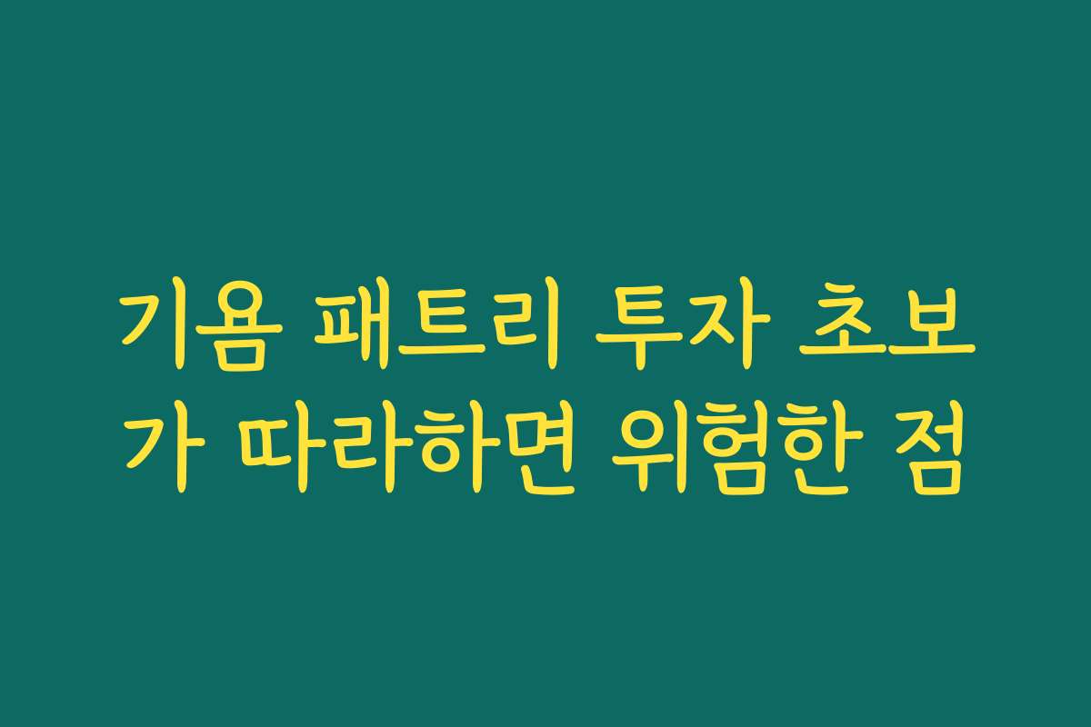 기욤 패트리 투자 초보가 따라하면 위험한 점