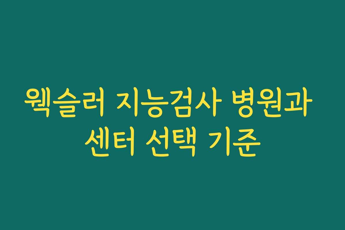 웩슬러 지능검사 병원과 센터 선택 기준