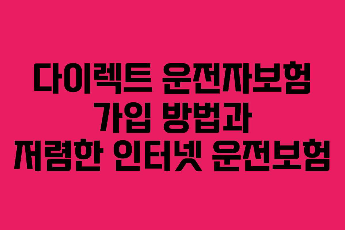 다이렉트 운전자보험 가입 방법과 저렴한 인터넷 운전보험