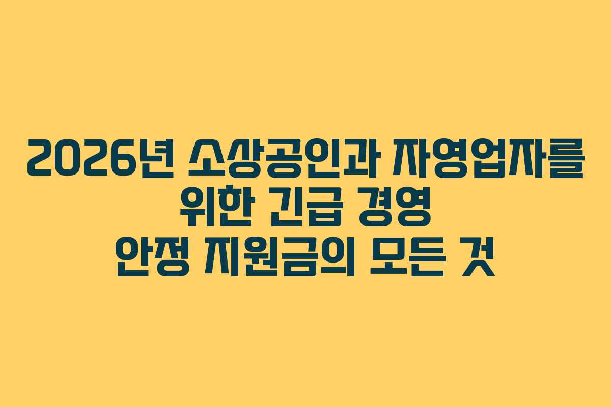 2026년 소상공인과 자영업자를 위한 긴급 경영 안정 지원금의 모든 것