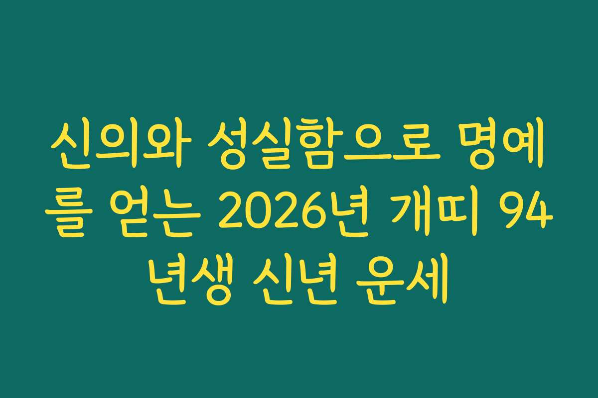 신의와 성실함으로 명예를 얻는 2026년 개띠 94년생 신년 운세