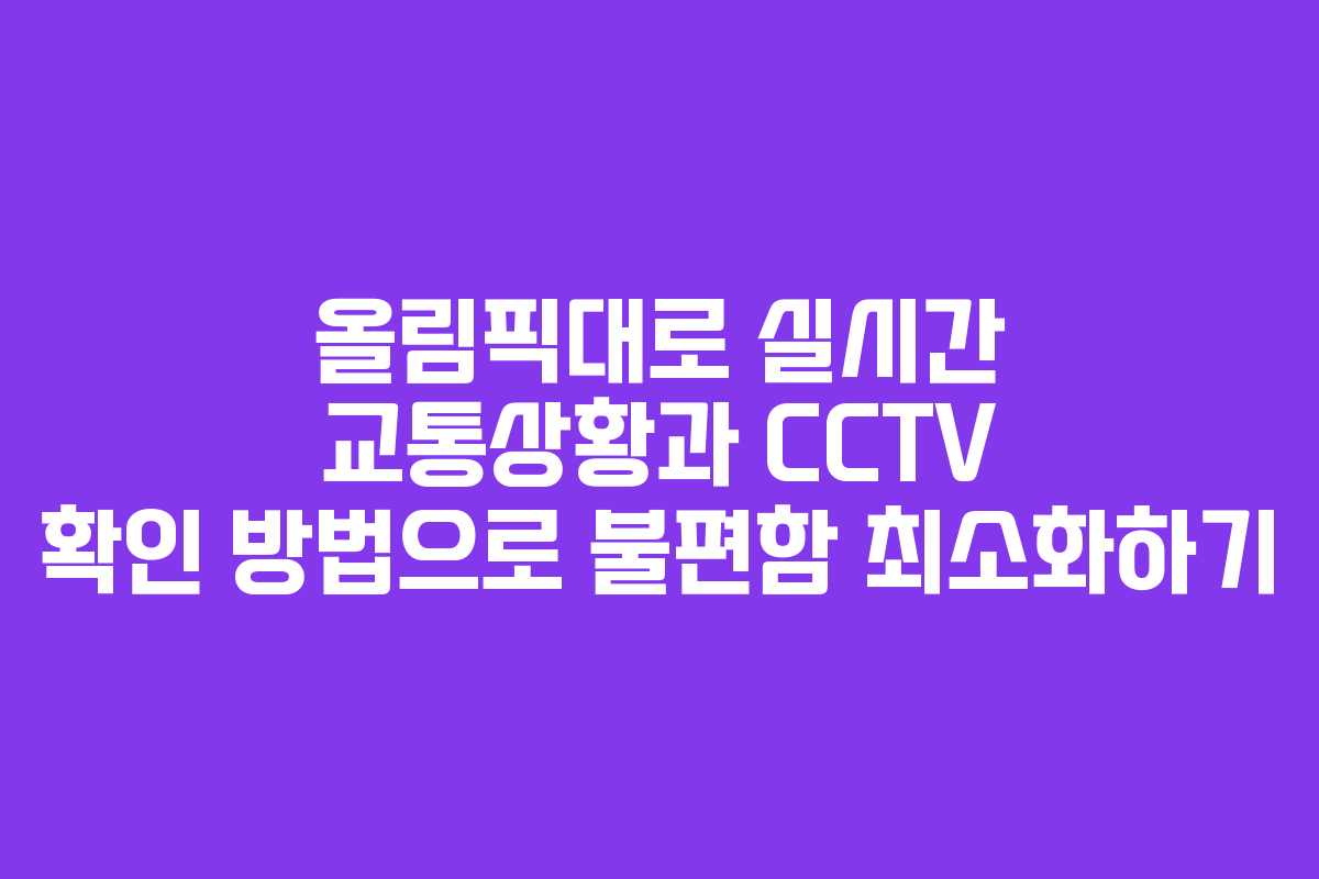 올림픽대로 실시간 교통상황과 CCTV 확인 방법으로 불편함 최소화하기 올림픽대로 실시간 교통상황과 CCTV 확인 방법으로 불편함 최소화하기