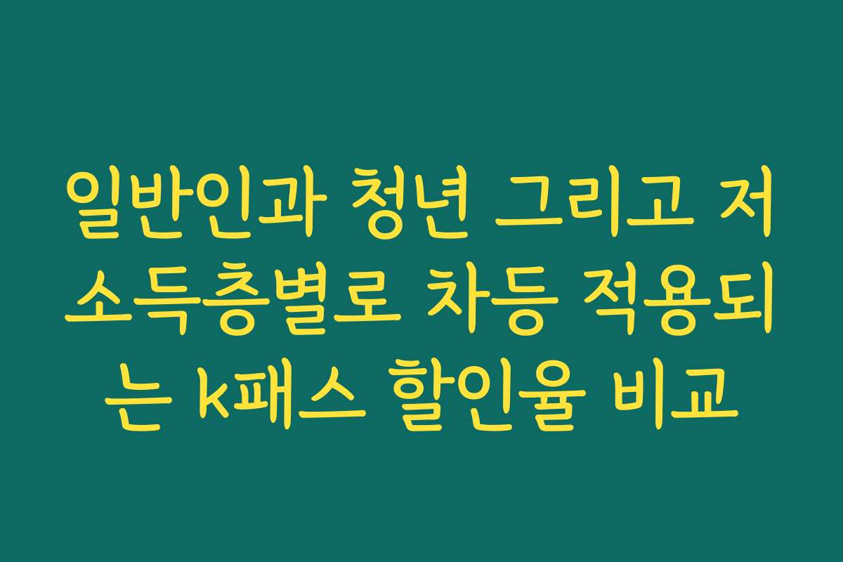 일반인과 청년 그리고 저소득층별로 차등 적용되는 k패스 할인율 비교