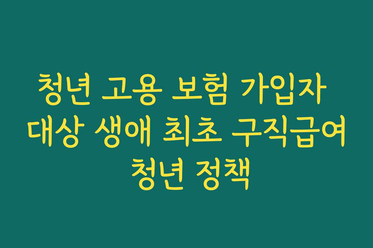 청년 고용 보험 가입자 대상 생애 최초 구직급여 청년 정책