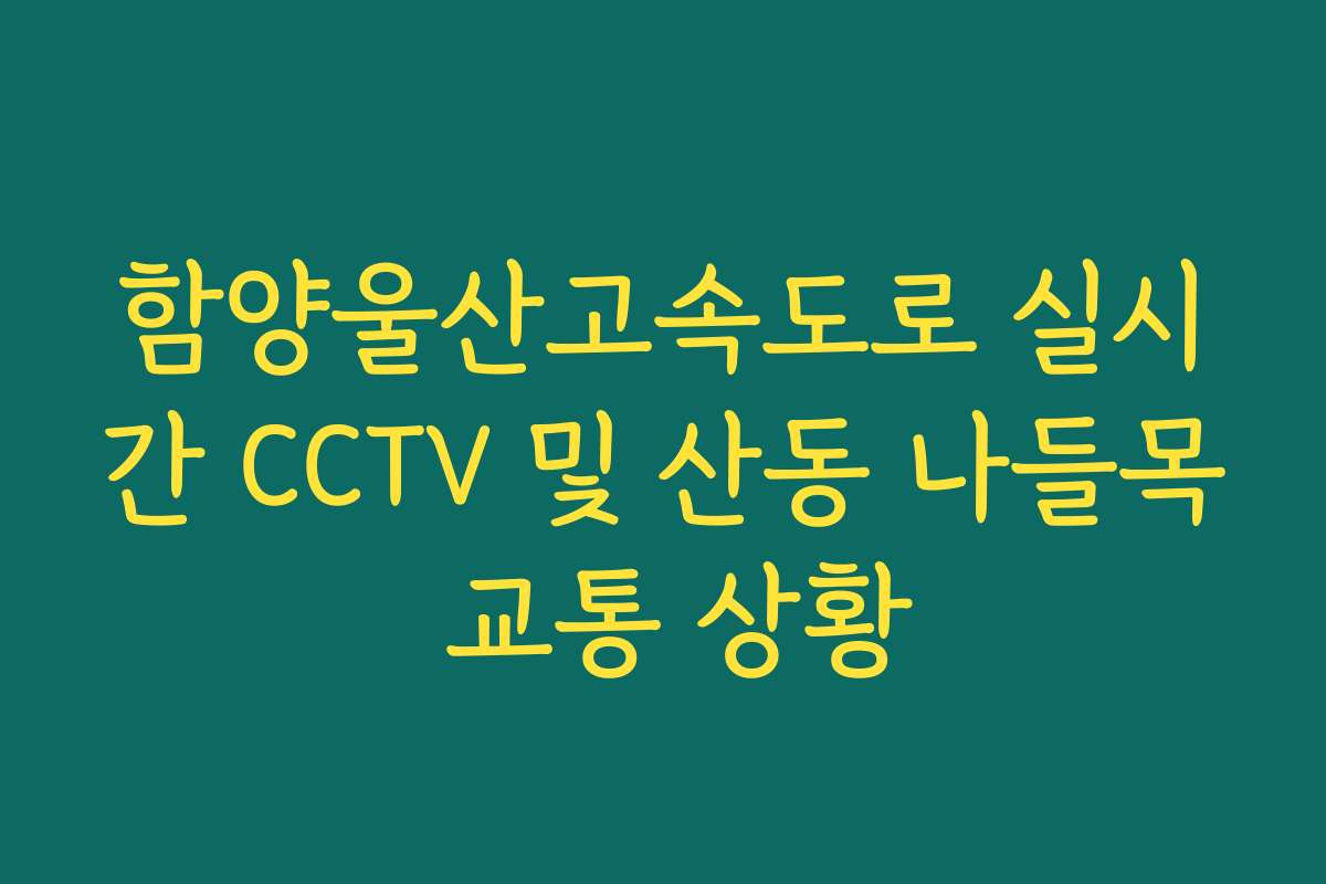 함양울산고속도로 실시간 CCTV 및 산동 나들목 교통 상황 함양울산고속도로 실시간 CCTV 및 산동 나들목 교통 상황