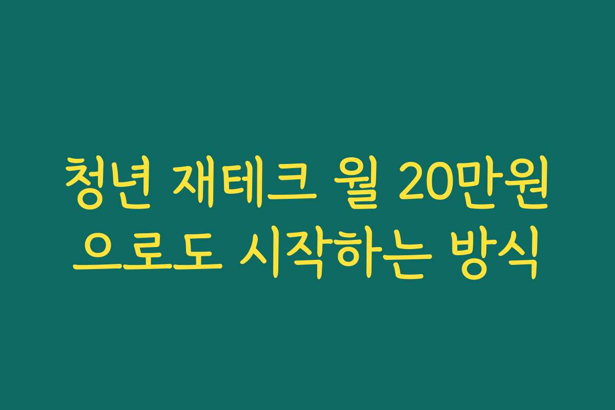 청년 재테크 월 20만원으로도 시작하는 방식