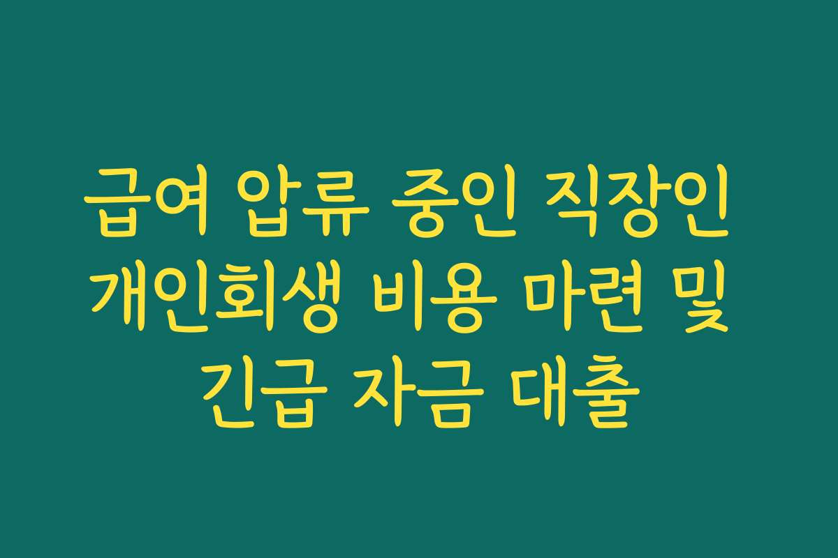 급여 압류 중인 직장인 개인회생 비용 마련 및 긴급 자금 대출