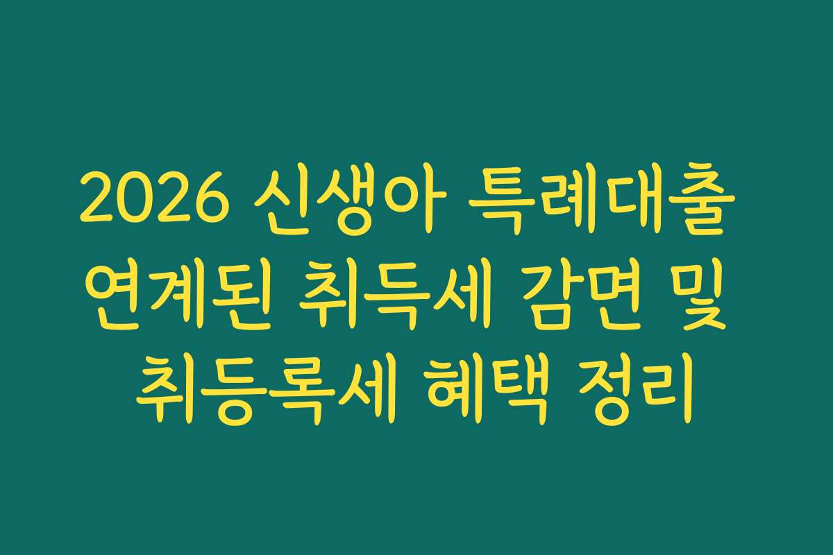 2026 신생아 특례대출 연계된 취득세 감면 및 취등록세 혜택 정리