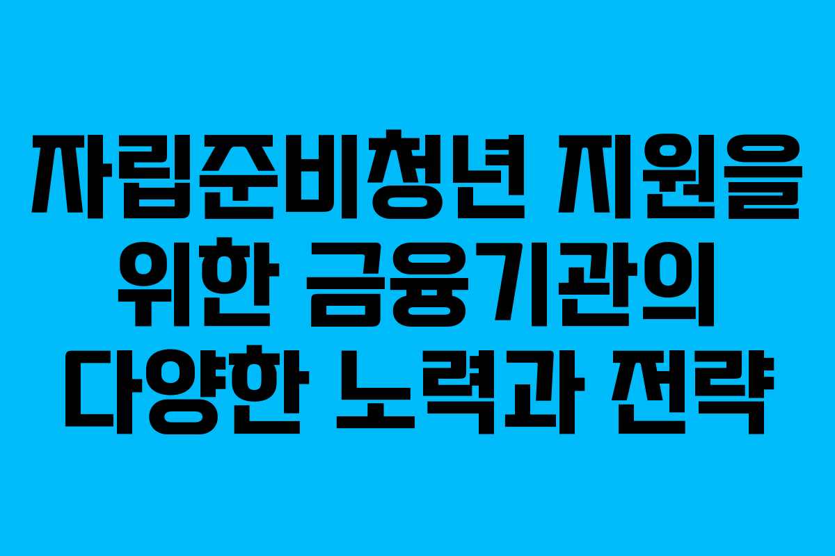 자립준비청년 지원을 위한 금융기관의 다양한 노력과 전략