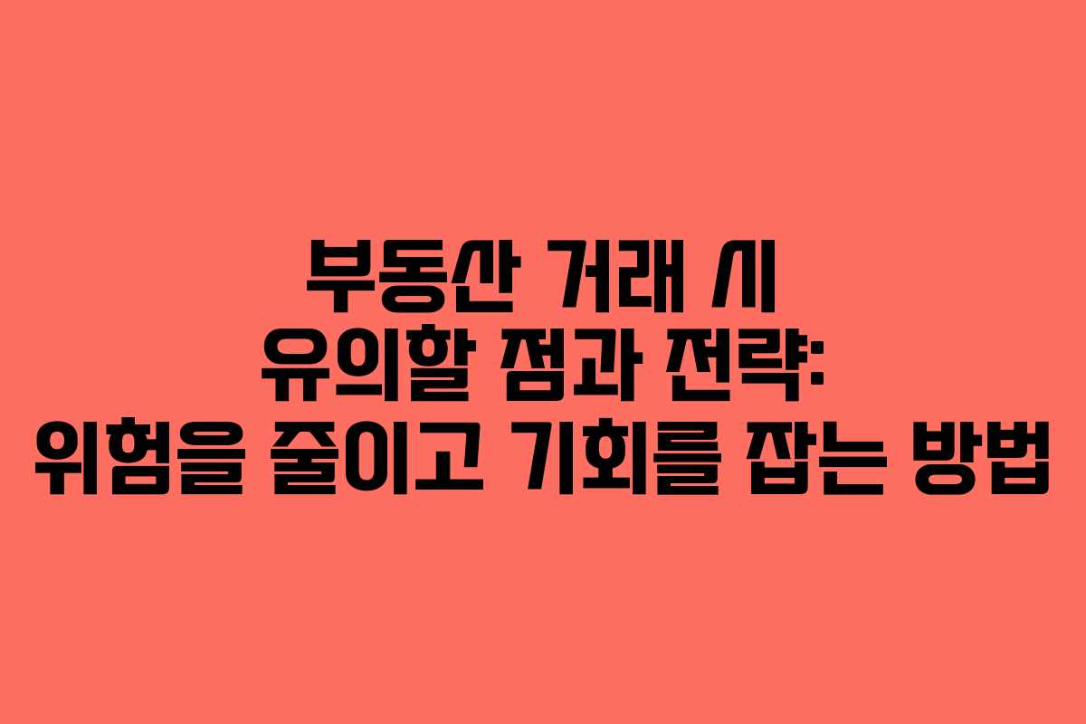 부동산 거래 시 유의할 점과 전략: 위험을 줄이고 기회를 잡는 방법