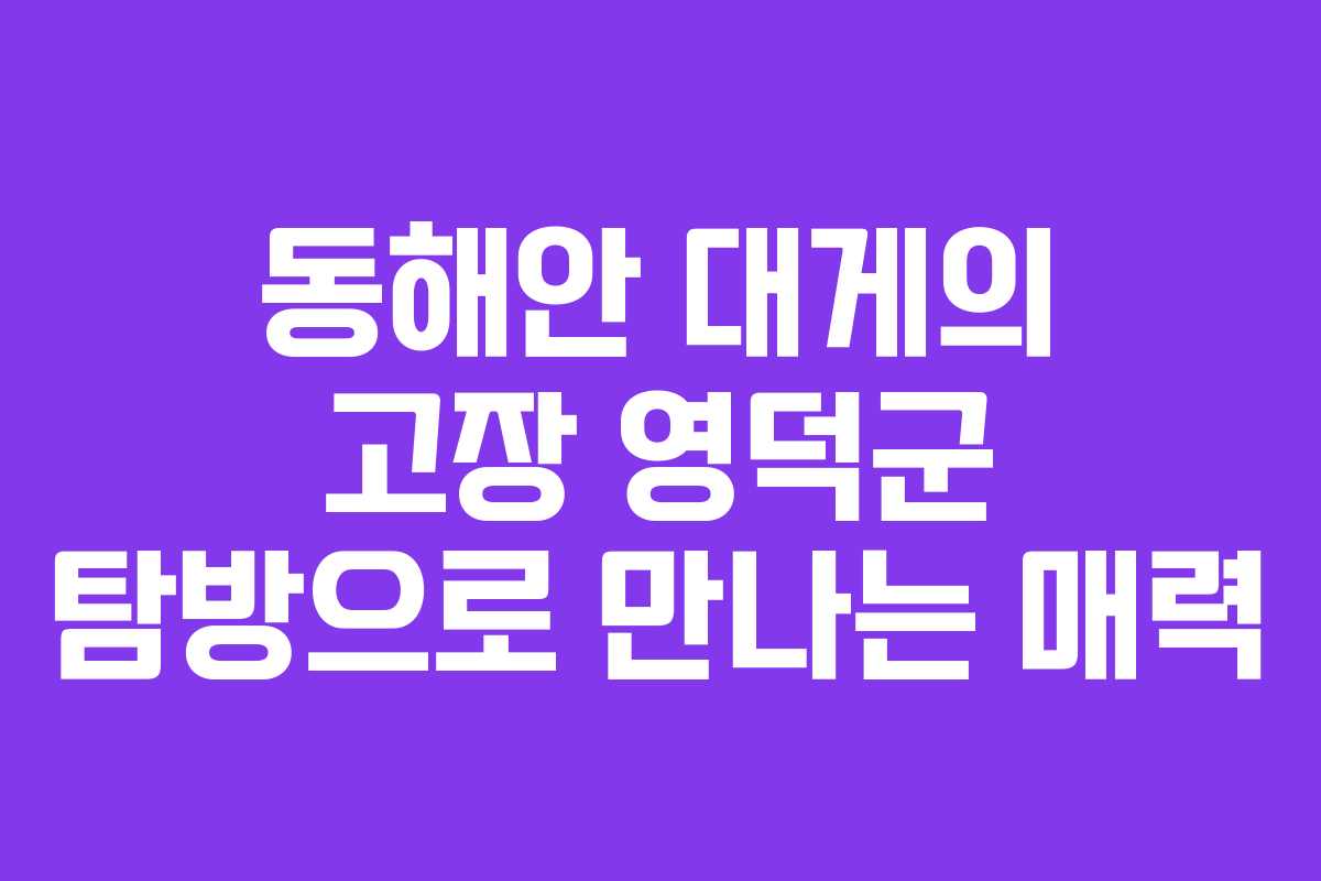 동해안 대게의 고장 영덕군 탐방으로 만나는 매력 동해안 대게의 고장 영덕군 탐방으로 만나는 매력