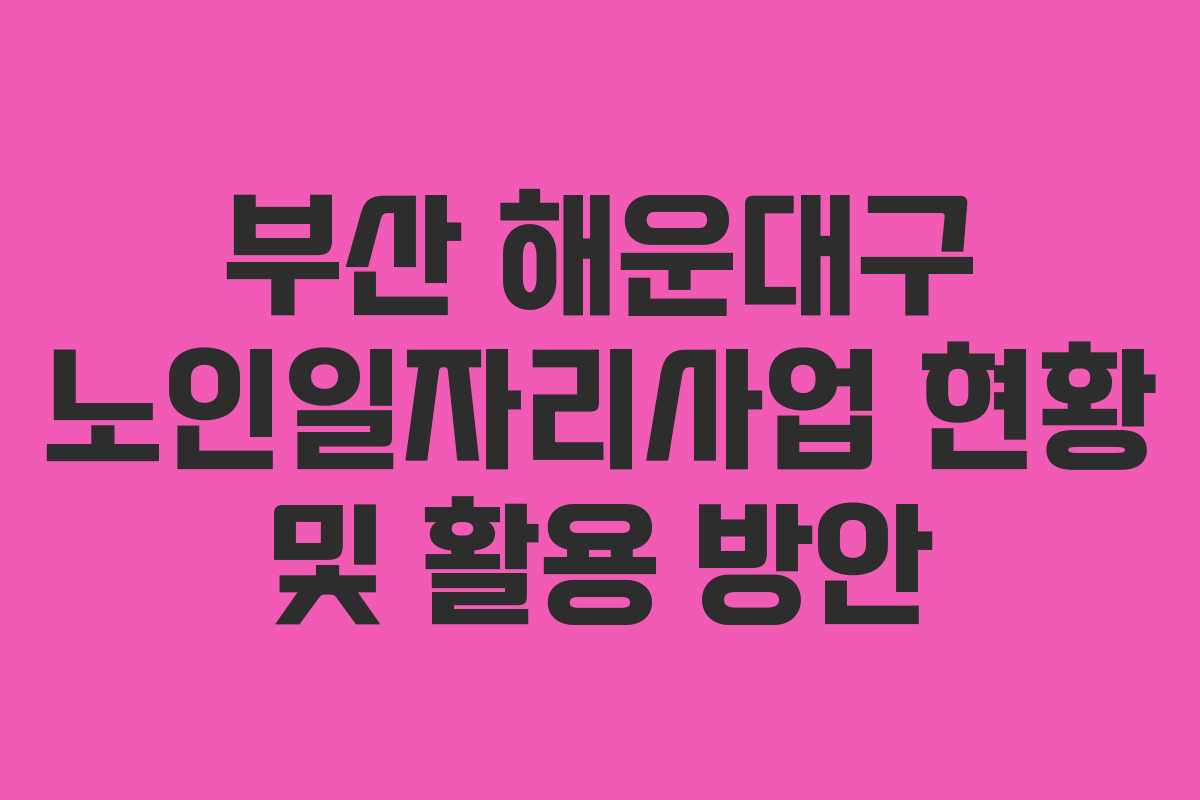 부산 해운대구 노인일자리사업 현황 및 활용 방안
