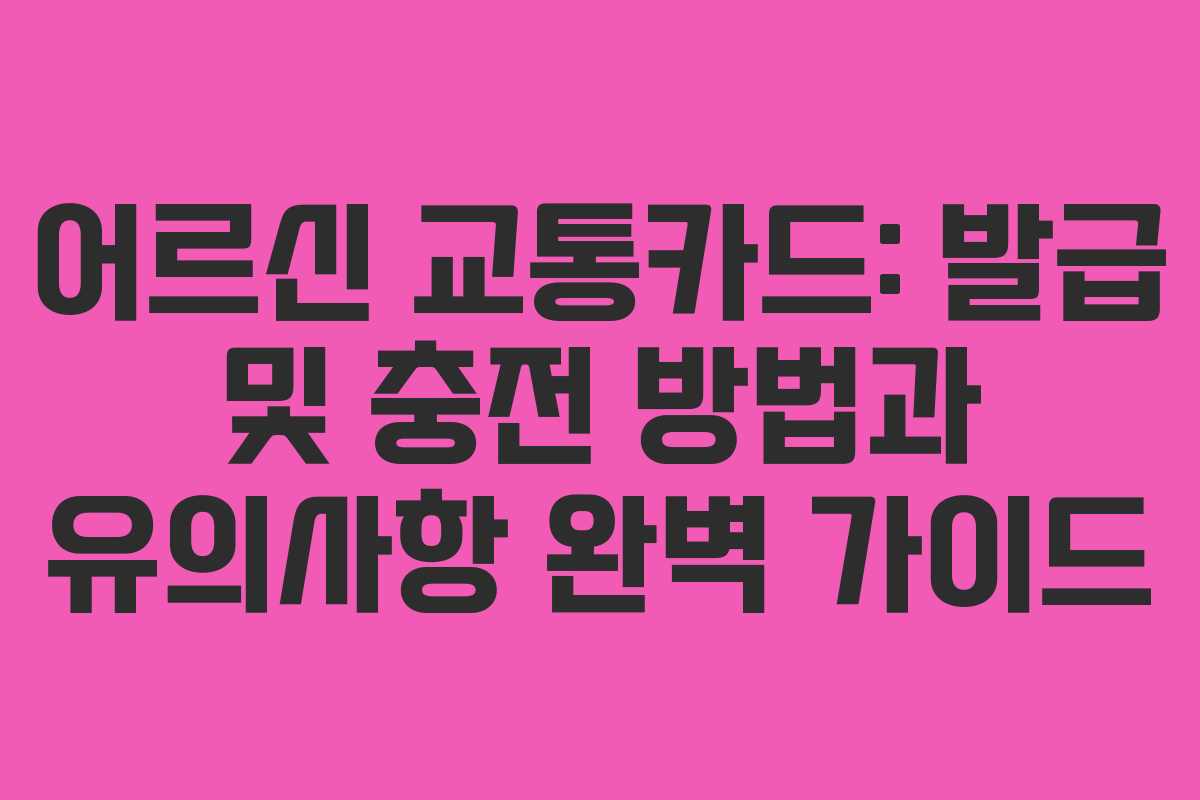 어르신 교통카드: 발급 및 충전 방법과 유의사항 완벽 가이드
