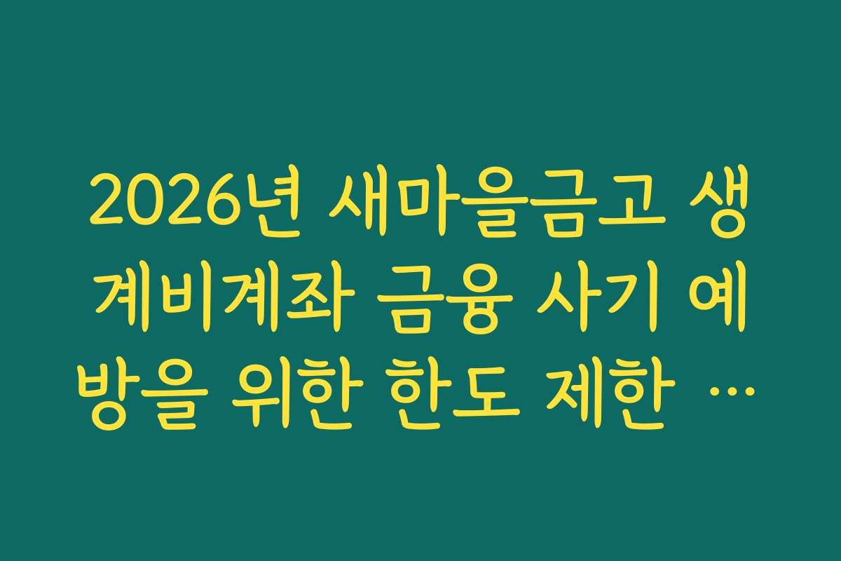 2026년 새마을금고 생계비계좌 금융 사기 예방을 위한 한도 제한 해제법