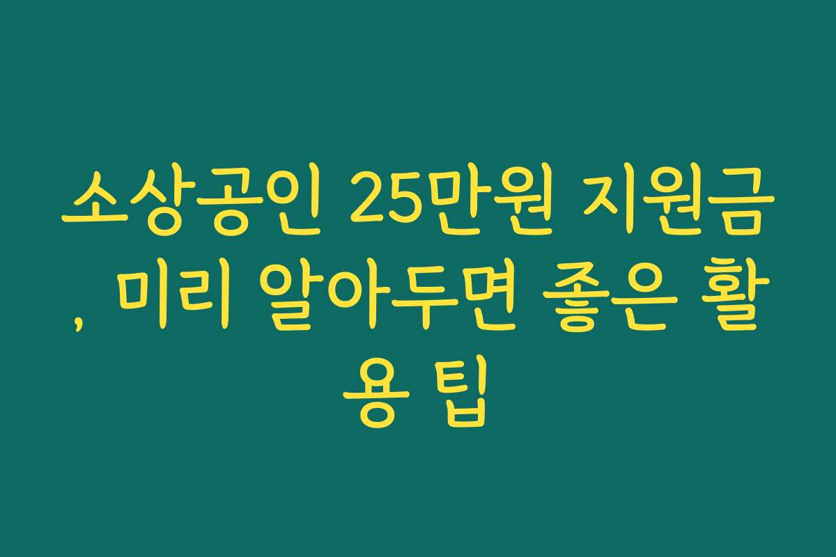 소상공인 25만원 지원금, 미리 알아두면 좋은 활용 팁