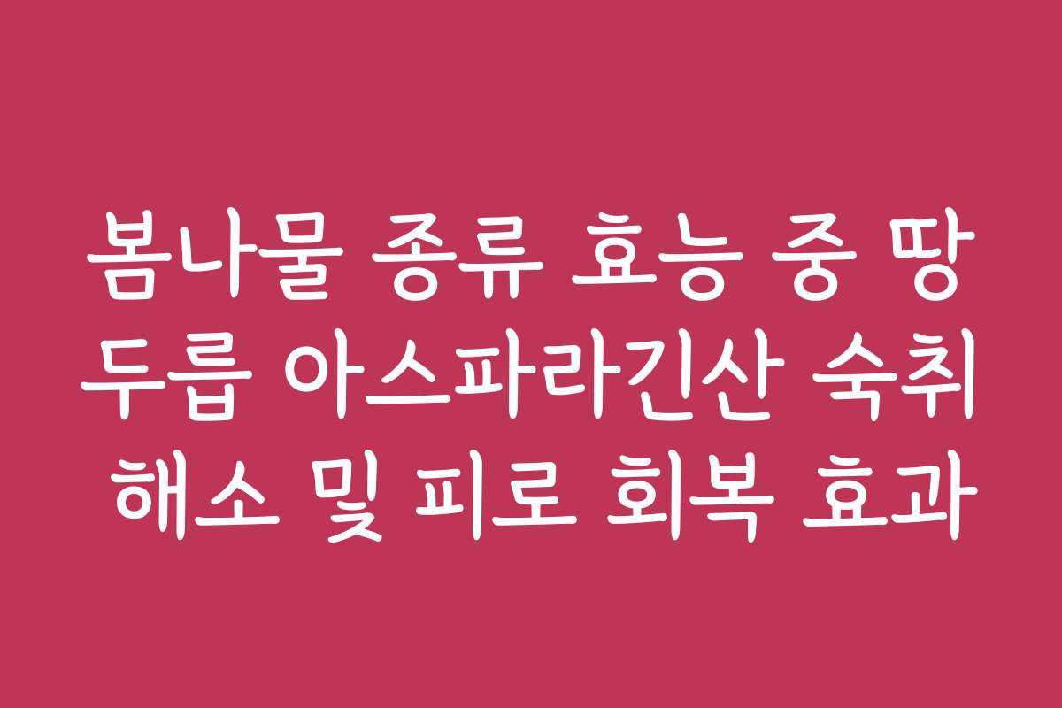 봄나물 종류 효능 중 땅두릅 아스파라긴산 숙취 해소 및 피로 회복 효과 봄나물 종류 효능 중 땅두릅 아스파라긴산 숙취 해소 및 피로 회복 효과