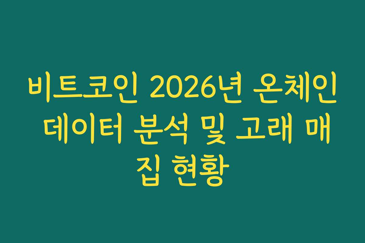 비트코인 2026년 온체인 데이터 분석 및 고래 매집 현황