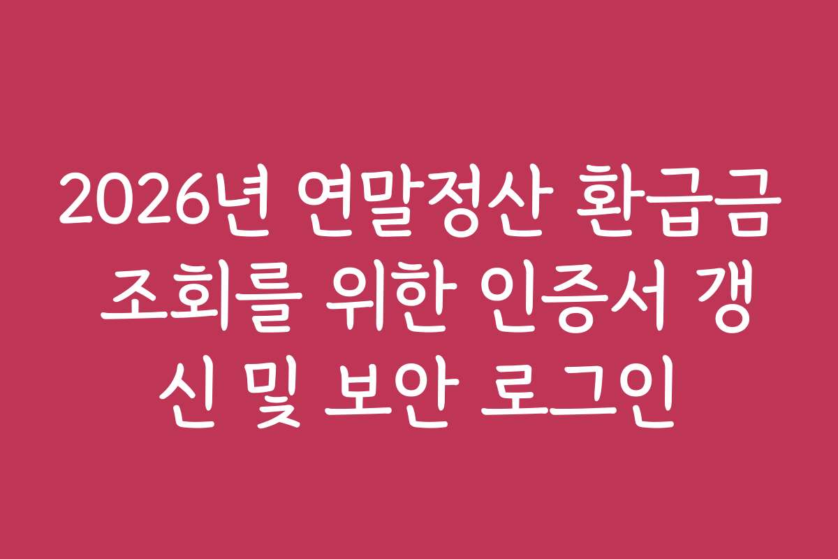 2026년 연말정산 환급금 조회를 위한 인증서 갱신 및 보안 로그인