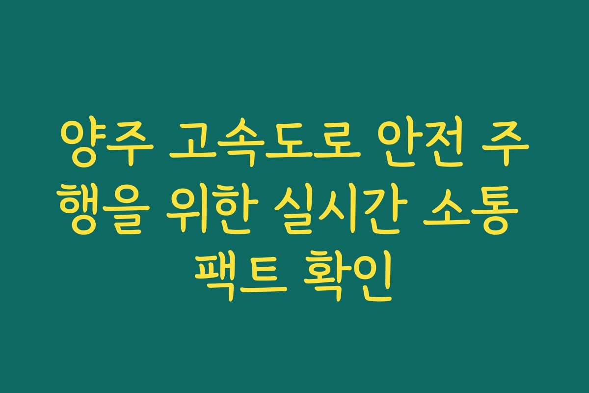 양주 고속도로 안전 주행을 위한 실시간 소통 팩트 확인