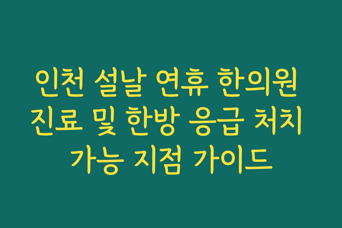 인천 설날 연휴 한의원 진료 및 한방 응급 처치 가능 지점 가이드 인천 설날 연휴 한의원 진료 및 한방 응급 처치 가능 지점 가이드