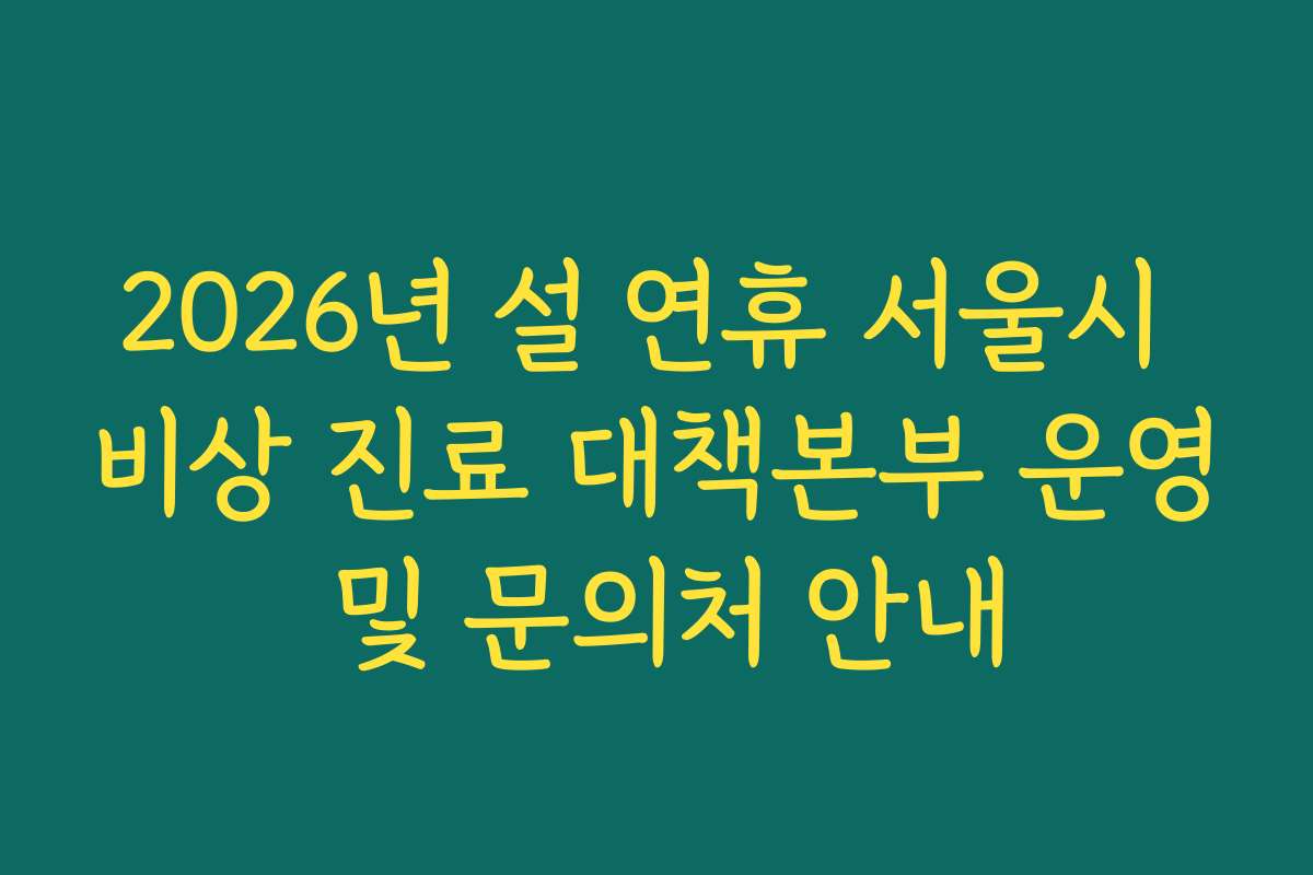2026년 설 연휴 서울시 비상 진료 대책본부 운영 및 문의처 안내 2026년 설 연휴 서울시 비상 진료 대책본부 운영 및 문의처 안내