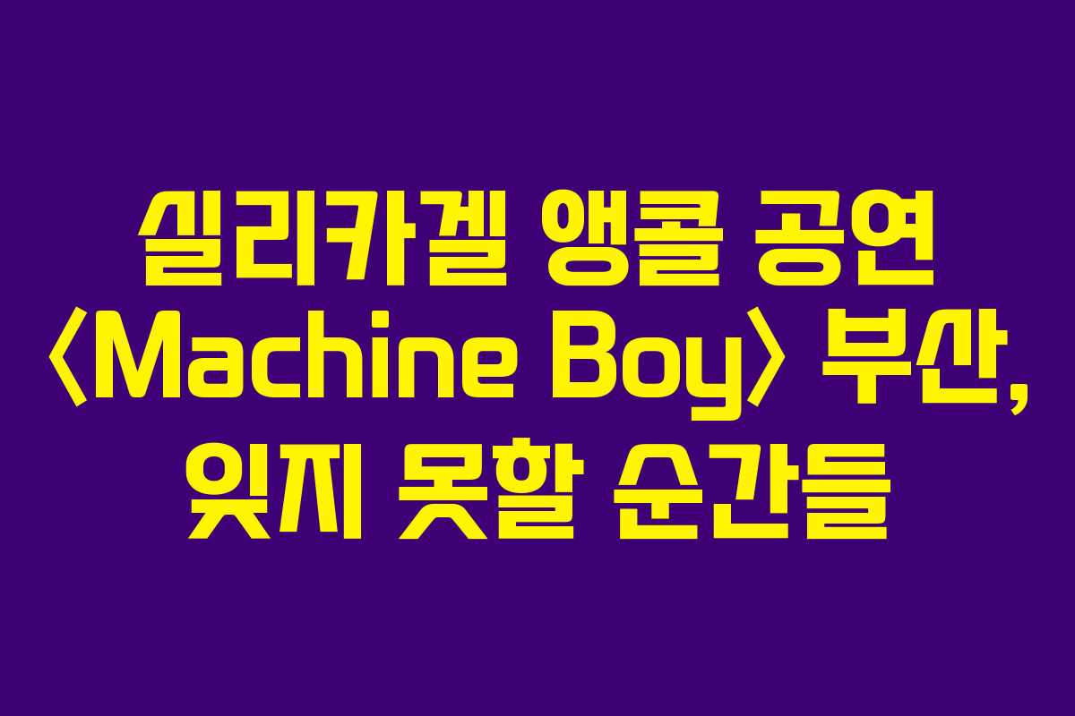 실리카겔 앵콜 공연 〈Machine Boy〉 부산, 잊지 못할 순간들