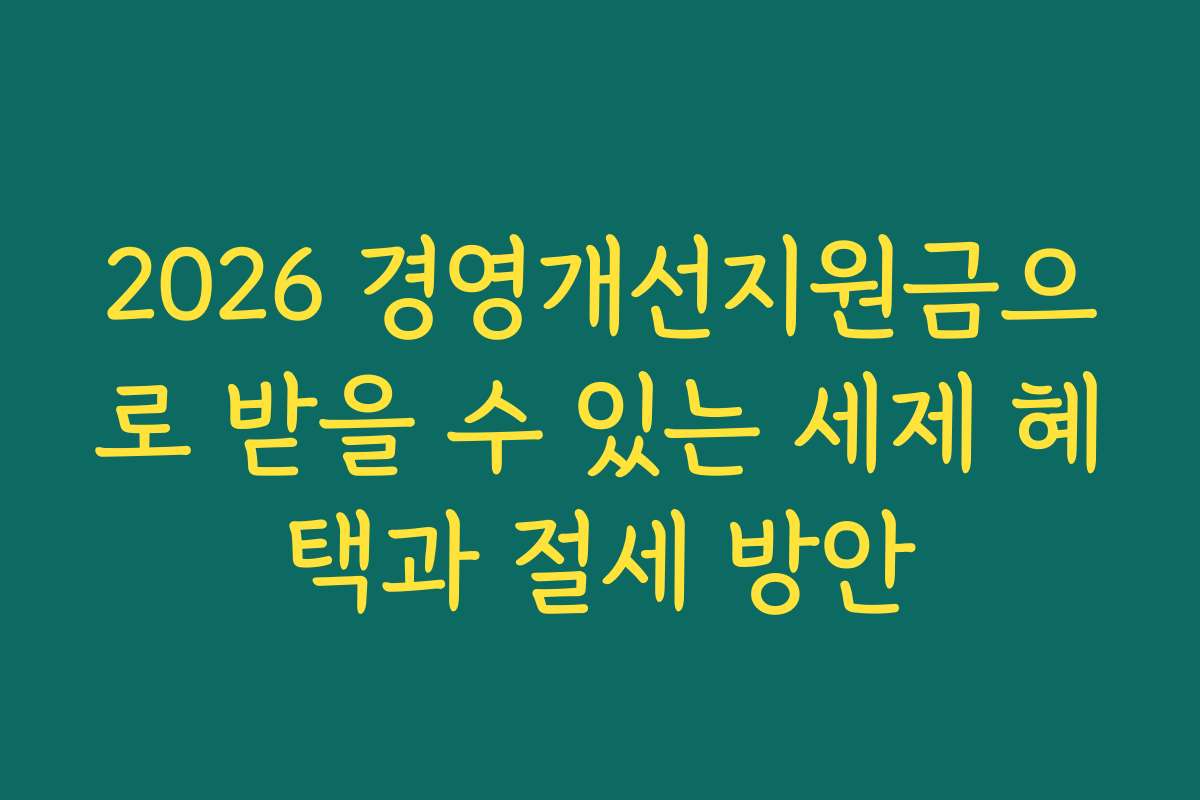 2026 경영개선지원금으로 받을 수 있는 세제 혜택과 절세 방안 2026 경영개선지원금으로 받을 수 있는 세제 혜택과 절세 방안