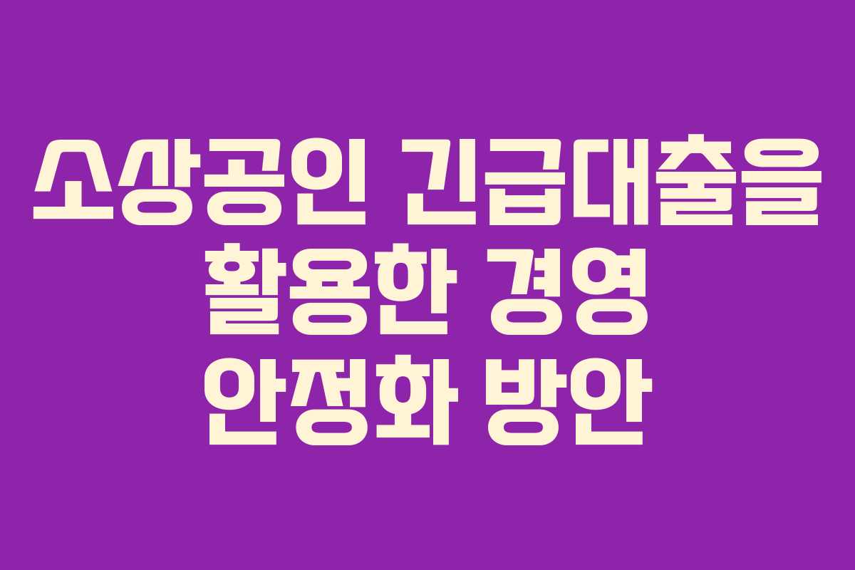 소상공인 긴급대출을 활용한 경영 안정화 방안
