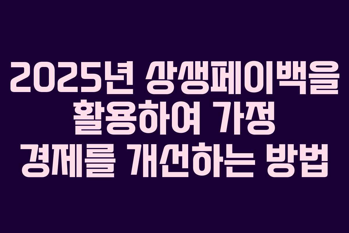 2025년 상생페이백을 활용하여 가정 경제를 개선하는 방법