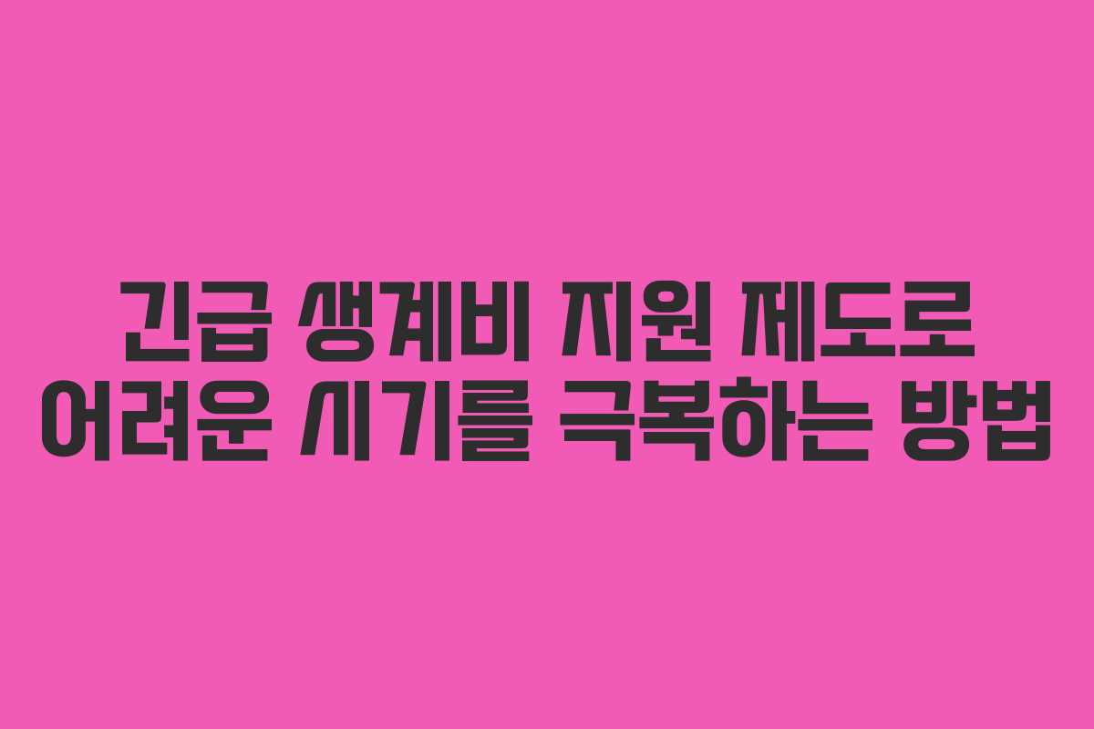 긴급 생계비 지원 제도로 어려운 시기를 극복하는 방법
