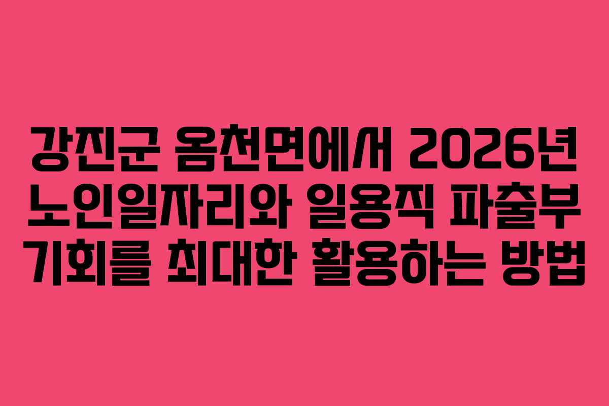 강진군 옴천면에서 2026년 노인일자리와 일용직 파출부 기회를 최대한 활용하는 방법