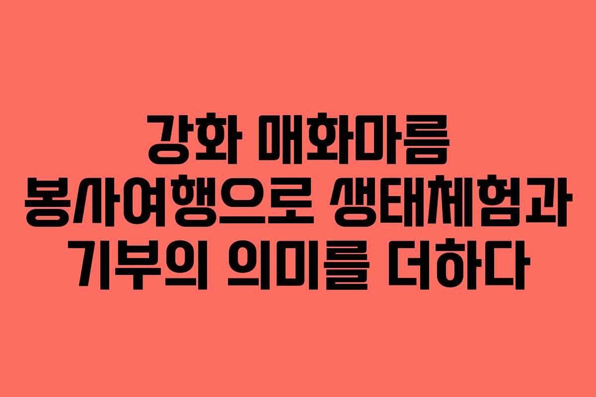 강화 매화마름 봉사여행으로 생태체험과 기부의 의미를 더하다 강화 매화마름 봉사여행으로 생태체험과 기부의 의미를 더하다