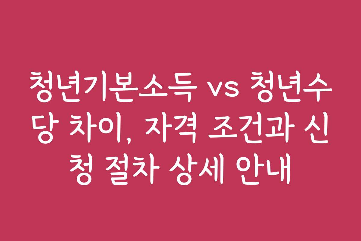 청년기본소득 vs 청년수당 차이, 자격 조건과 신청 절차 상세 안내