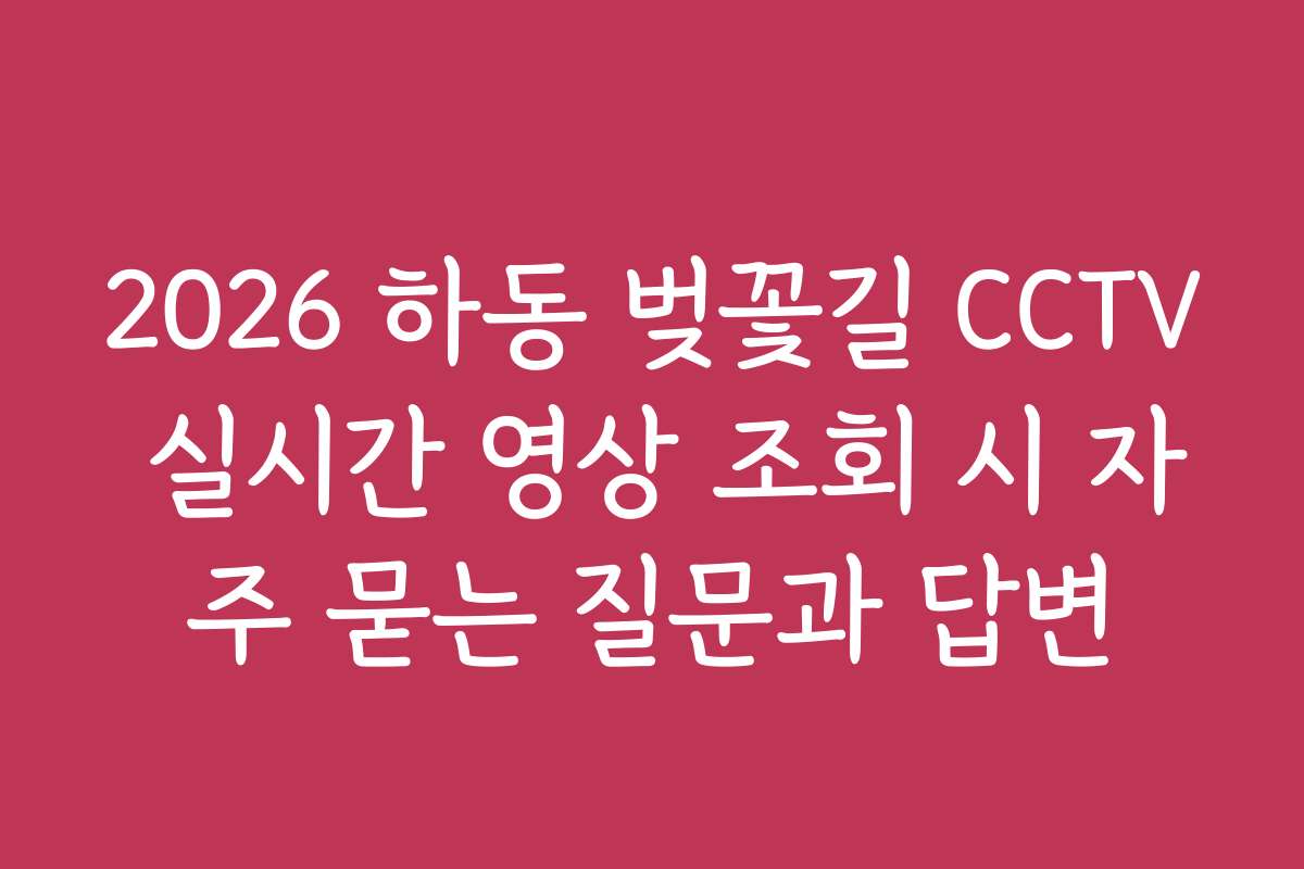 2026 하동 벚꽃길 CCTV 실시간 영상 조회 시 자주 묻는 질문과 답변