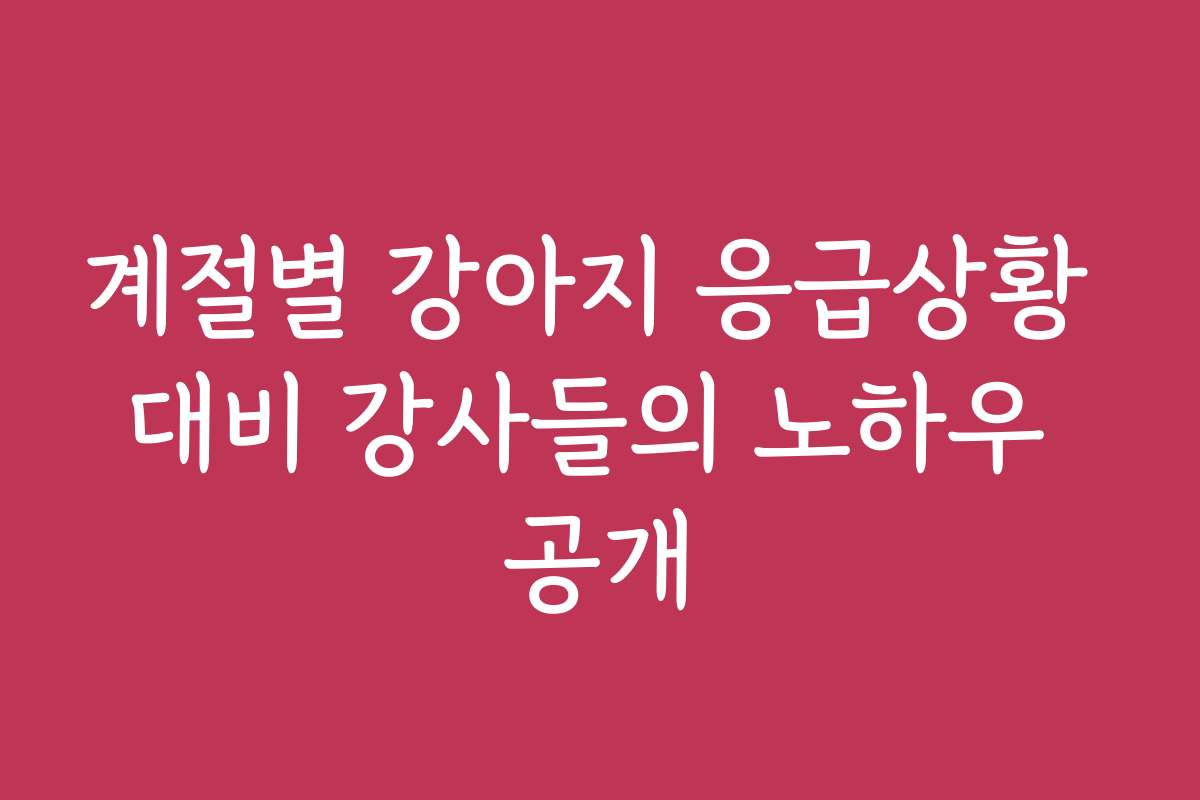 계절별 강아지 응급상황 대비 강사들의 노하우 공개