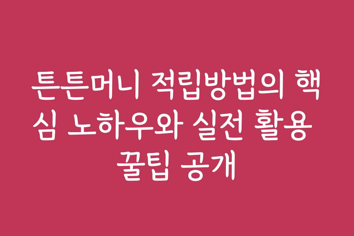 튼튼머니 적립방법의 핵심 노하우와 실전 활용 꿀팁 공개