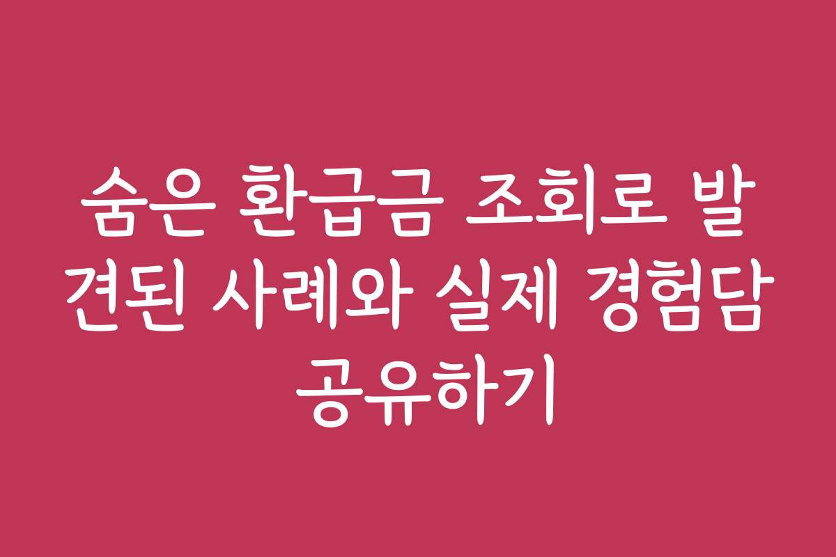 숨은 환급금 조회로 발견된 사례와 실제 경험담 공유하기