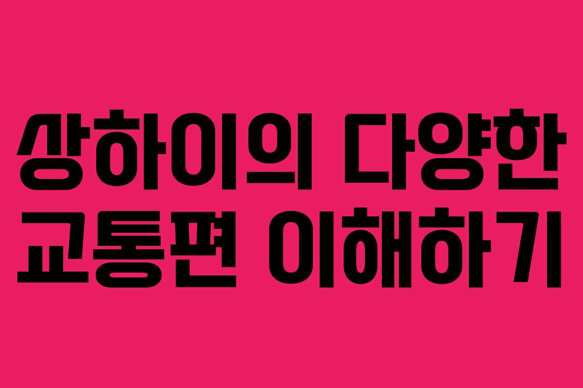 상하이의 다양한 교통편 이해하기 상하이의 다양한 교통편 이해하기